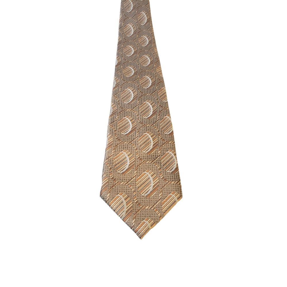 Philippe Ertu Mens Neck‎ Tie 100% Silk Tan Gold Abstract Japan Designer Wedding